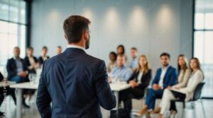 Seminarleiter beim Vortrag zur Barrierefreiheit